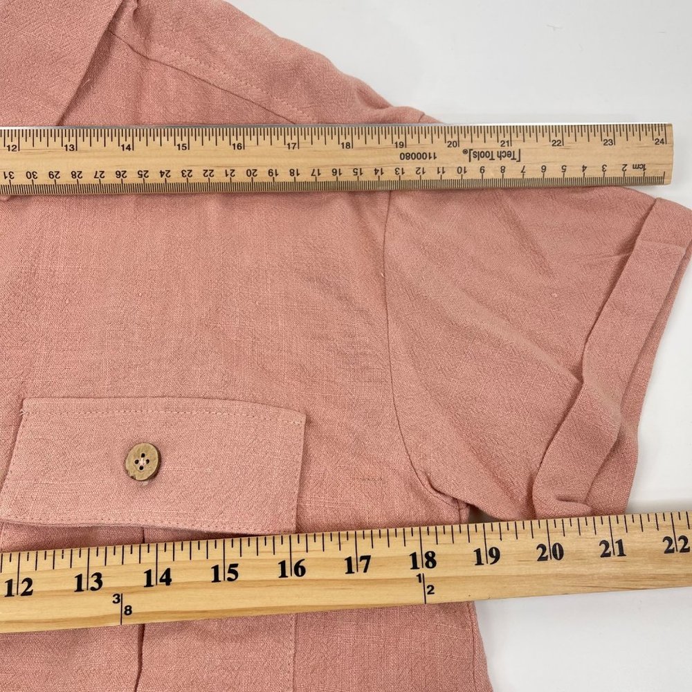 LoveRiche Blush Cotton Button Front Short Cuff Sleeve Safari Style Shirt Size M - Picture 12 of 13